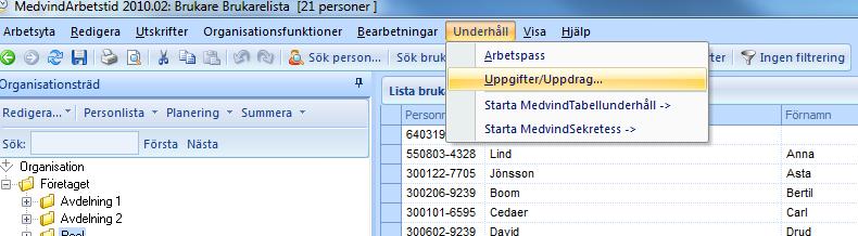 Koppling mellan kund(brukare) och uppdrag/uppgift. Kunden(brukarens) uppdrag Kundens Id (Brukarid) läggs upp under Uppgifter/Uppdrag under menyvalet Underhåll.