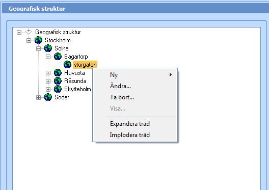 Uppgiften anges på fliken Beslut. Geografisk struktur. Detta är en tabell under menyvalet Mallar som har samma uppbyggnad som organisationsträdet. Det kan vara olika antal nivåer inom olika grupper.