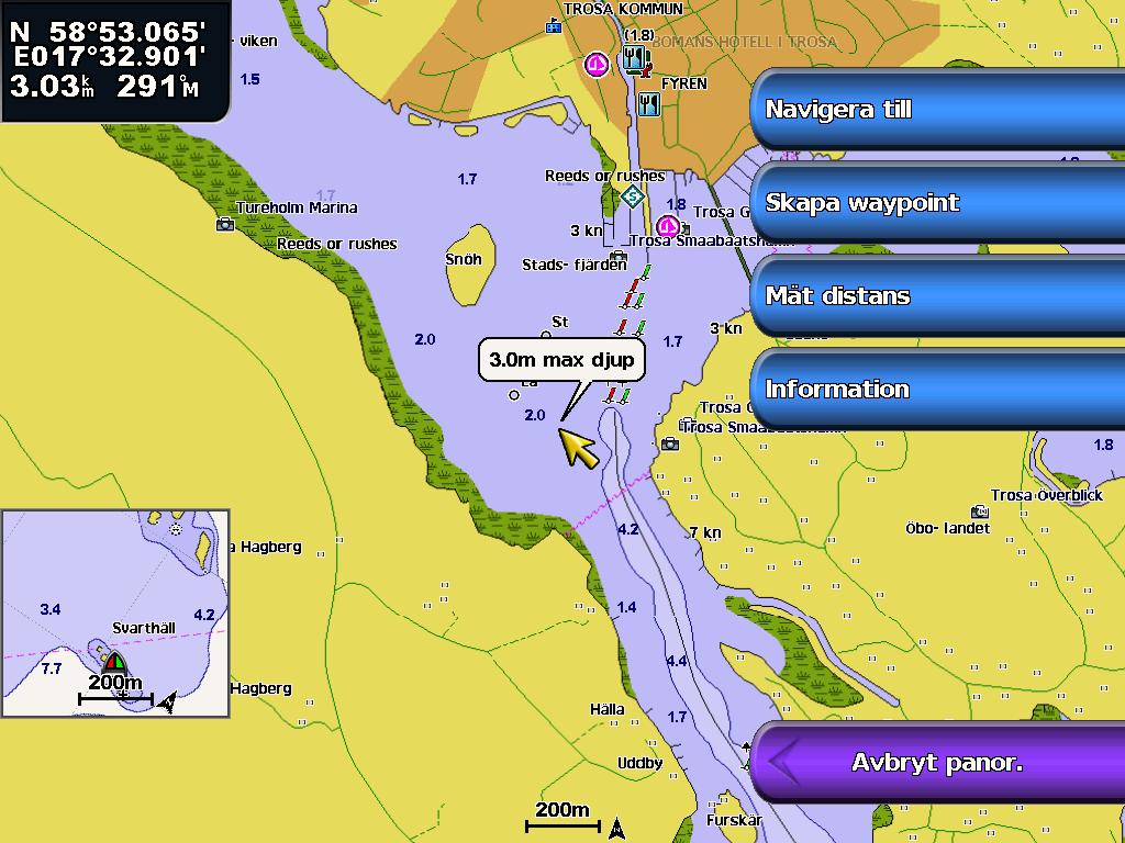 Använda sjökort Sjökortsdata Sjökorten BlueChart g2 och BlueChart g2 Vision använder grafiska symboler för att utmärka kartfunktioner, som följer normerna för europeiska och internationella sjökort.