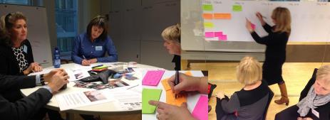 Bild 2: Workshopdeltagarna kartlade användarflöden i sjuk- och rehabiliteringsprocessen. 1.