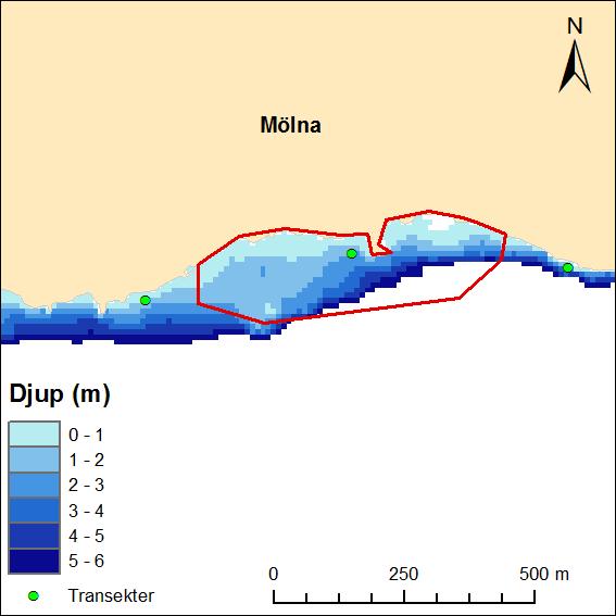 Marin naturvärdesbedömning av Lidingös kustvatten Figur 47. Karta över området vid Mölna.