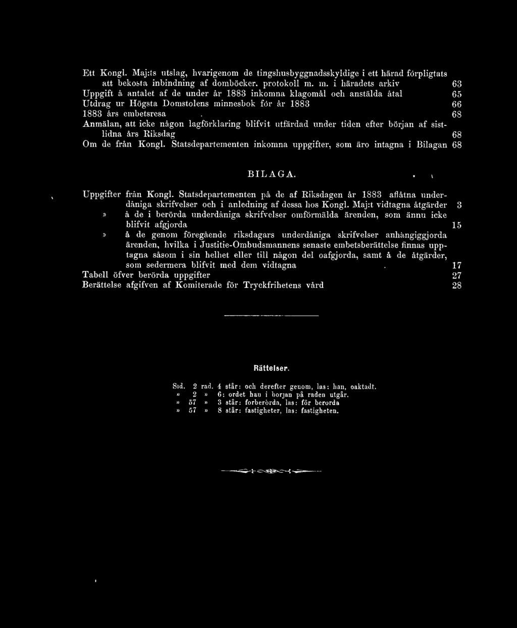 .. 68 Anmälan, att icke någon lagförklaring blifvit utfärdad under tiden efter början af sistlidna års Riksdag... 68 Om de från Kongl.