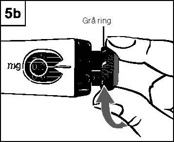 Steg 4. Montera nåldöljare (frivilligt) a. Ta bort det svarta locket från nåldöljaren (Figur 4a). Om den inre delen glider ut ska du trycka tillbaka den tills det knäpps fast. b. Håll pennan i ena handen nedanför den lila logotypen.