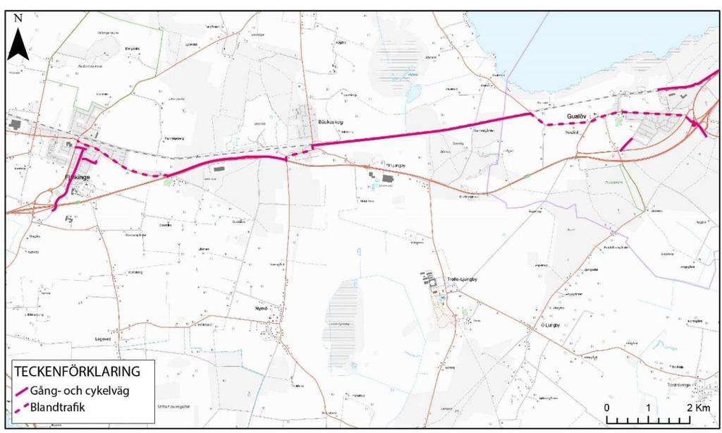 Figur 6 Befintliga gång- och cykelvägar inom planområdet. Utifrån Trafikverkets Effektsamband för transportsystemet tabell 3.
