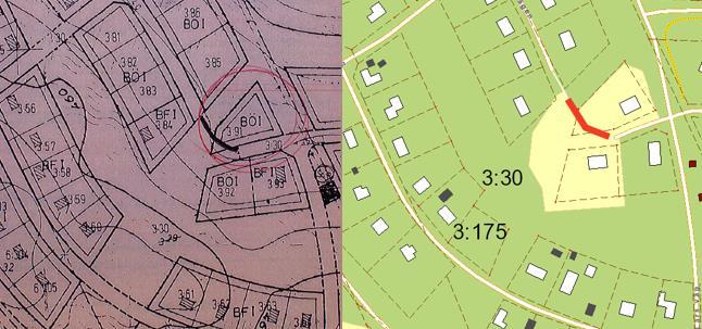 Utsnitt från kartbilden till servitut 23-IM2-91/4297.1 till höger. Till vänster är servitutets lokalisering markerad med rött.