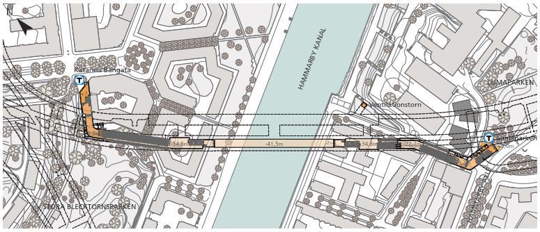 Figur 11. Stationsentréer till station Hammarby Kanal för färdig anläggning.