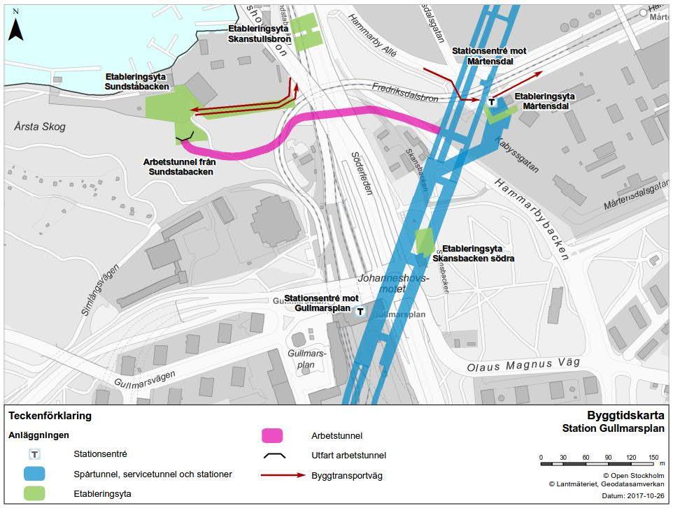 Figur 18. Stationsentréer och etableringsytor vid station Gullmarsplan. Figur 19.