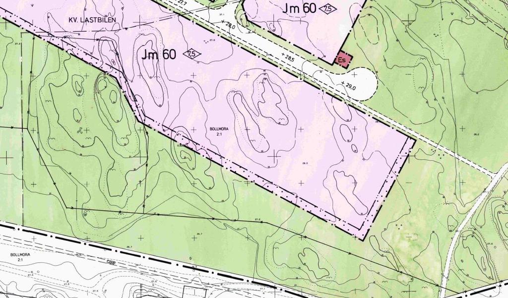 Utsnitt från gällande detaljplan nr.199. Planområdet markerat i rött. Sammanfattad behovsbedömning (MKB upprättas inte) Lokaliseringen enligt detaljplanen bedöms som lämplig.