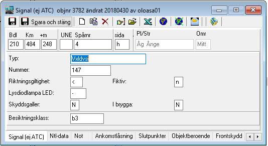 Sida 5 Förändringar av objekttyper, forts Signal (ej ATC) Ny a ribut I brygga. J Ja N Nej Visar om den fysiska signalen är placerad i brygga eller inte.