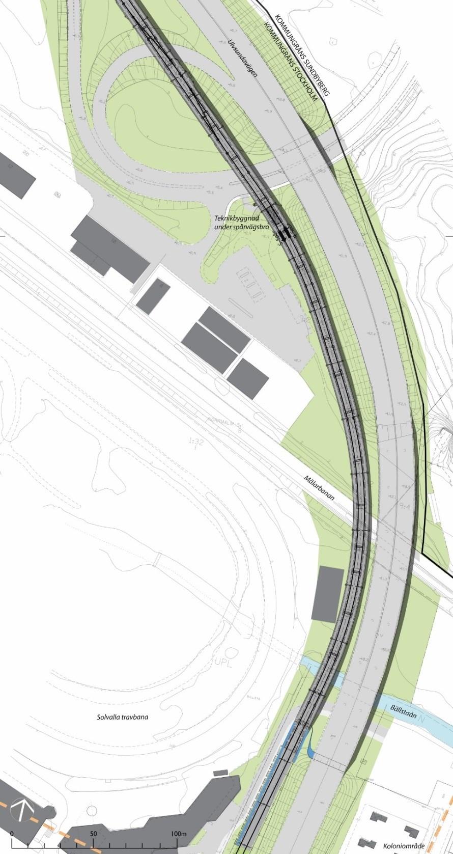 Sida 17 (36) Illustration över Kistagrenen vid Solvalla och Sundbybergskopplet, södra