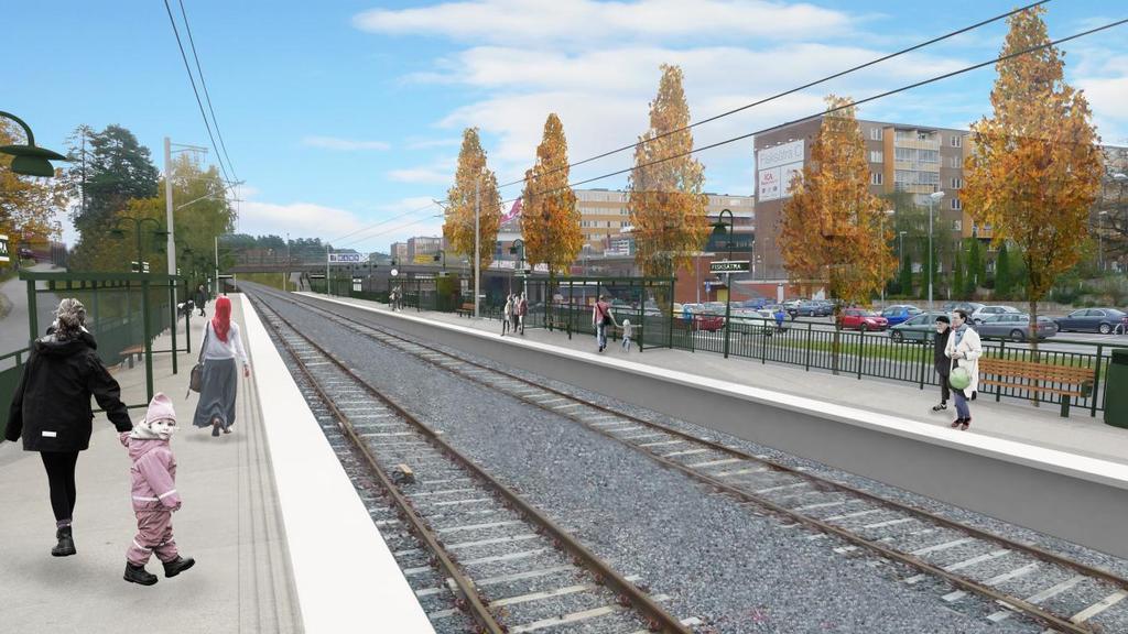 Dess bredd minskar, och för att dämpa trafikhastigheten införs förhöjda övergångsställen.