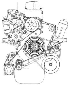 Bild 08: Hydraulpump på D08-motor T_327_000002_000_G ) Hydraulpump Tabell 0: Tekniska data för kilremsdrivna hydraulpumpar Motortyp Varvtalsfaktor Hydraulpump Hydraulpump D08,75 Hydrauldubbelpump