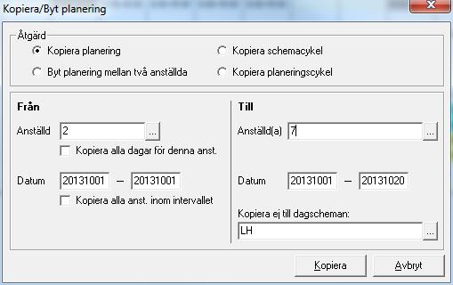 FLEX Tidredovisning Användarmeddelande (januari 2014) 24 Utökade kopieringsmöjligheter Kopieringsfunktionen i schemaläggningen har utökats med fältet Kopiera ej till dagscheman.