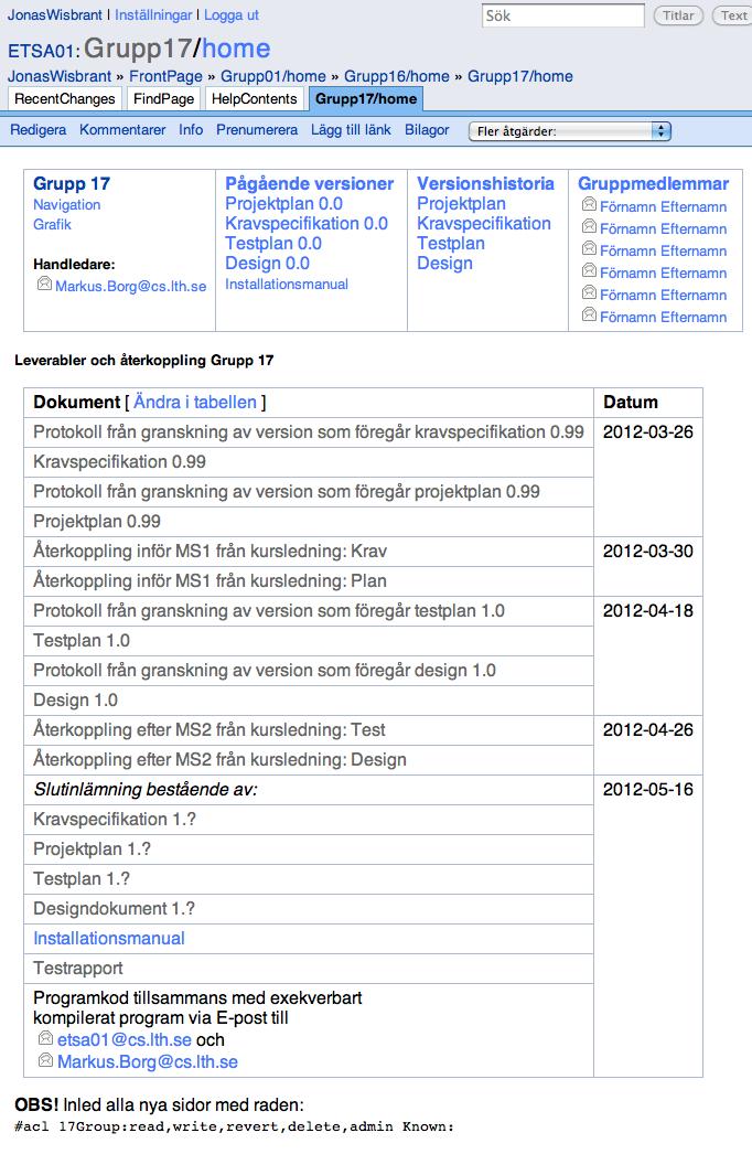 Projekthandledare Projektgrupp 95 QA