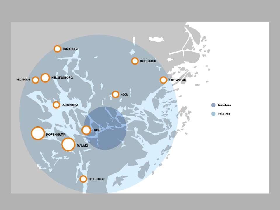 SKÅNE I STOCKHOLM OMVÄNDA KARTAN SKÅNE I Täckningsradie för tunnelbana och pendeltåg