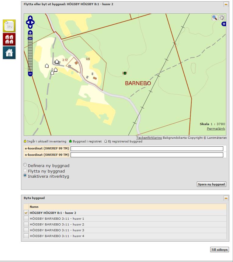 42 Använd sökfunktionen för att leta upp den fastighet du vill flytta byggnaden till. Kommun är redan ifyllt.