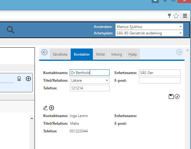 Kontakter * Under kontakter syns både patient- och ärendeknutna kontakter.
