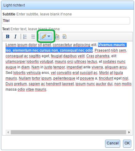 Nedan kommer det visas hur du i den löpande texten i widgeten Light richtext kan skapa en länk samt hur du skapar en mejladress som länk.