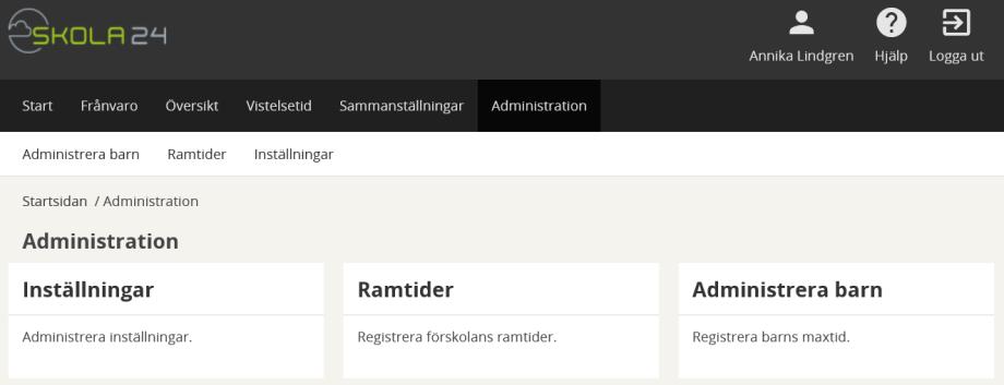 2 Inställningar per enhet För att komma i gång behöver ansvarig administratör för förskolan/fritidshemmet göra ett par grundläggande inställningar i systemet.