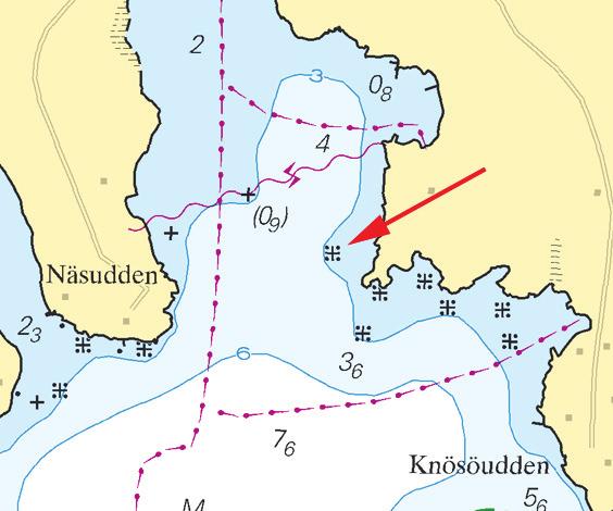 11 Nr 452 * 8722 Sjökort/Chart: 7411, 821 Sverige. Södra Östersjön. Karlskrona. Sundet Verkö-Knösö. Bränning. En bränning har lokaliserats i inloppet till sundet mellan Verkö och Knösö.