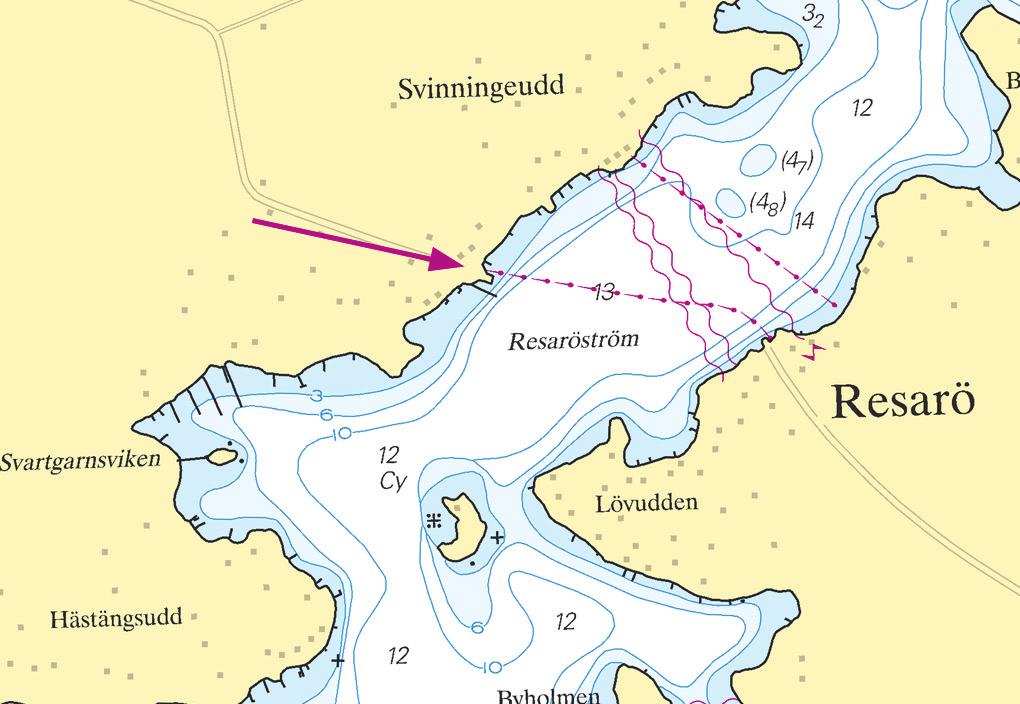 Resaröström 59-26,38N 18-18,24E Inför rörledning enligt sjökortsbild Bsp Stockholm M 2011/s14, Bsp Stockholm M 2013/s14, Bsp Stockholm N 2011/ s36, Bsp Stockholm N