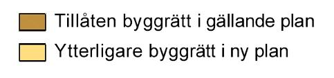 Bild 12. Sektion genom Olivedal 23:24. Tillåten nockhöjd i planförslaget skiljer sig inte mycket mot tillåten taknockshöjd enligt gällande plan.