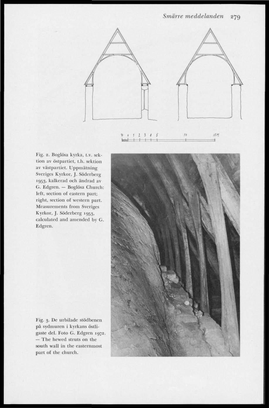 Smärre meddelanden 279 1 l 3 1 i I I I I I tsei. Fig. 2. Boglösa kyrka, t.v. sektion av östpartiet, t.h. sektion av västpartiet. Uppmätning Sveriges Kyrkor, J.