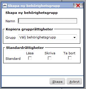 Behörighetsgrupper Du kan skapa och administrera behörighetsgrupper med olika rättigheter i systemet.