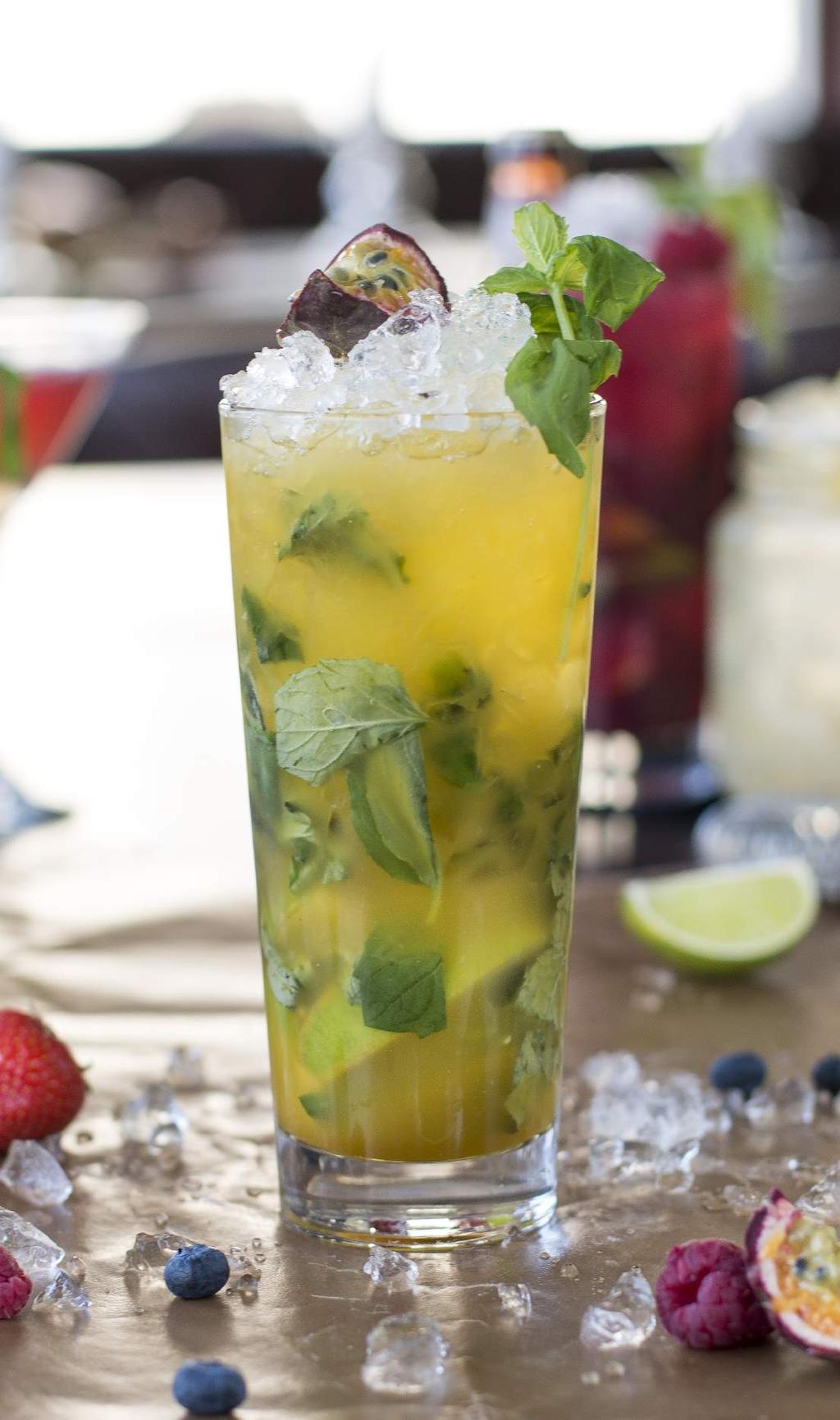 MOJITOS THE STEAKHOUSE MOJITOS The 15-9: quality 2009 PASSIONFRUIT MOJITO Rom, passionfruktpuré, färsk passionfrukt, lime, mynta, krossad is & sodavatten.