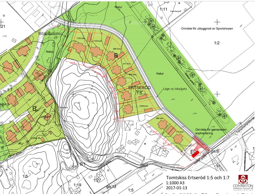 Resultaten av de olika stabilitetsutredningarna redovisas i Tabell 8-1. Resultaten från utförd stabilitetsutredning visar på uppfyllda krav enligt Skredkommissionen. Figur 8-1: Placering av jordvall.