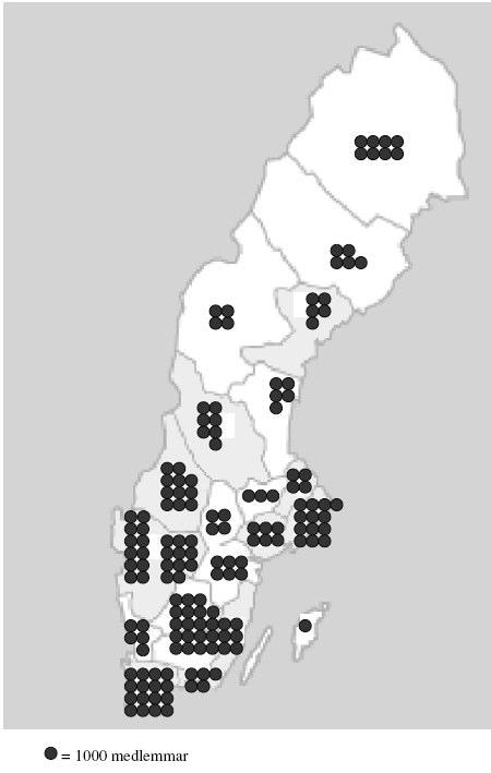 Statistik från årsrapporter avseende verksamhetsåret 2005 Geografiskt område Föreningar Medlemmar Stockholm / A&B 170 13199 Uppland / C 98 4336 Södermanland / D 85 6156 Östergötland / E 97 6234