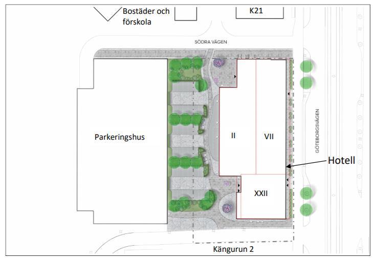 Uppdragsnr: 717821 Uppdragsnamn: Kängurun 20, Mölndal 5 (13) 5 Underlag för projektering 5.1 Planerad konstruktion En byggnad i flera våningsplan är planerad, se figur 5-1.