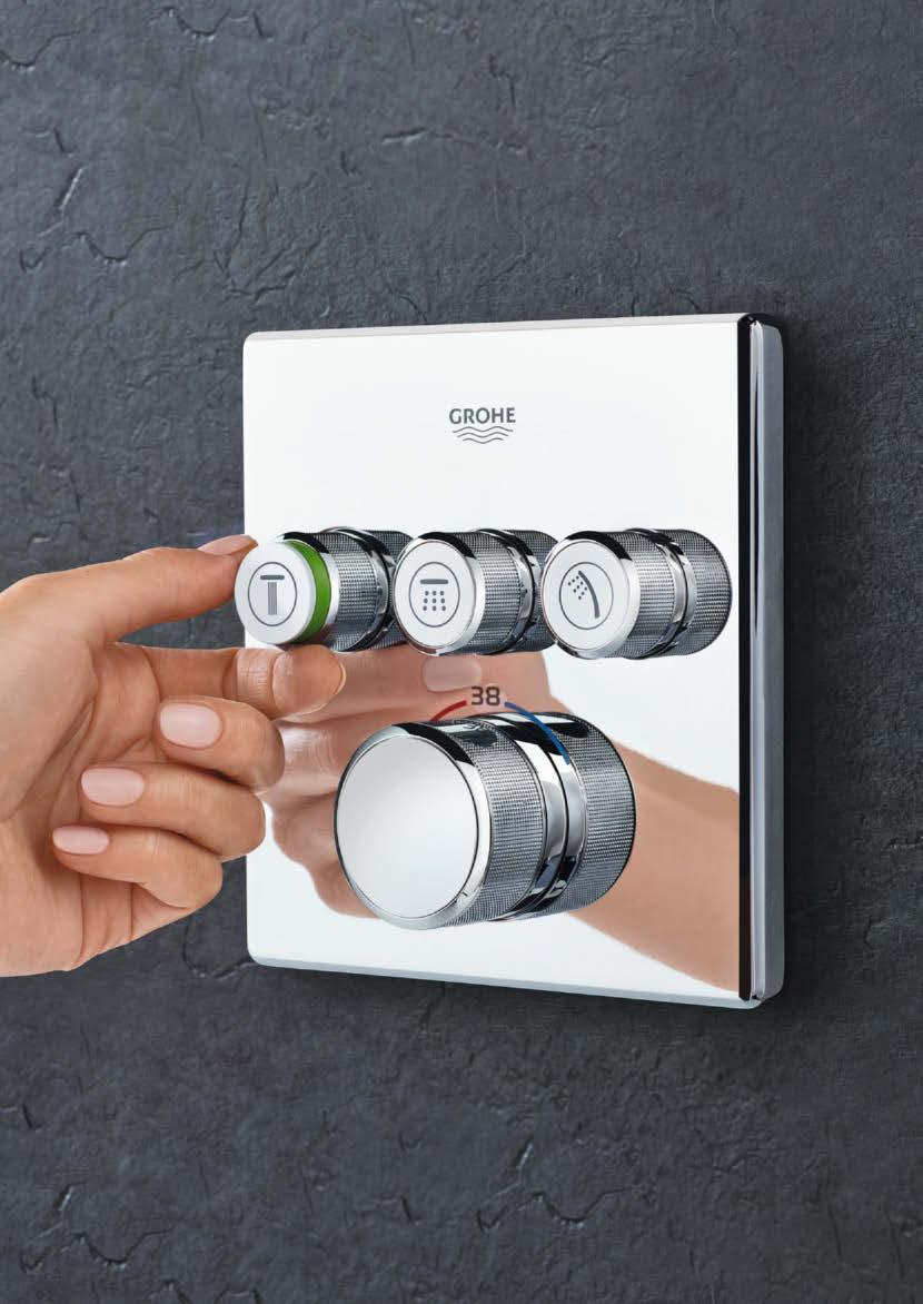 GROHE SMARTCONTROL 10 mm SLANKT ÄR DEN NYA TRENDEN 43 MM TOTALT UTSPRÅNG Oavsett vilket installationsdjup infästningen har överskrider aldrig plattans tjocklek 43 mm.