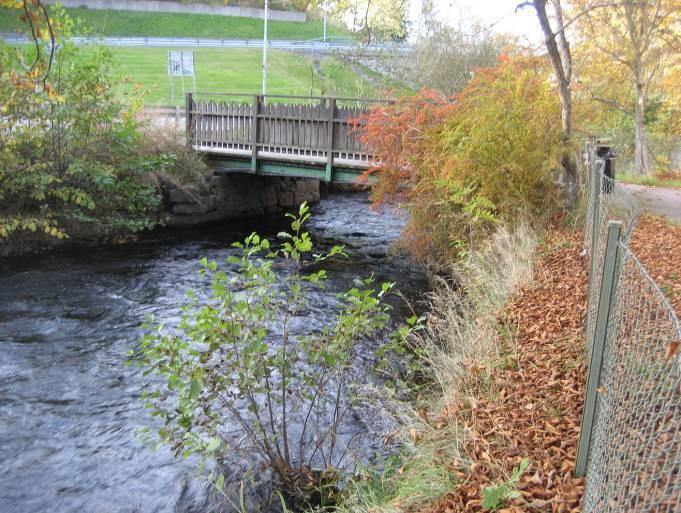 Figur 22. Gångbro som har en strypande effekt i södra utloppskanalen för Grevedämme.