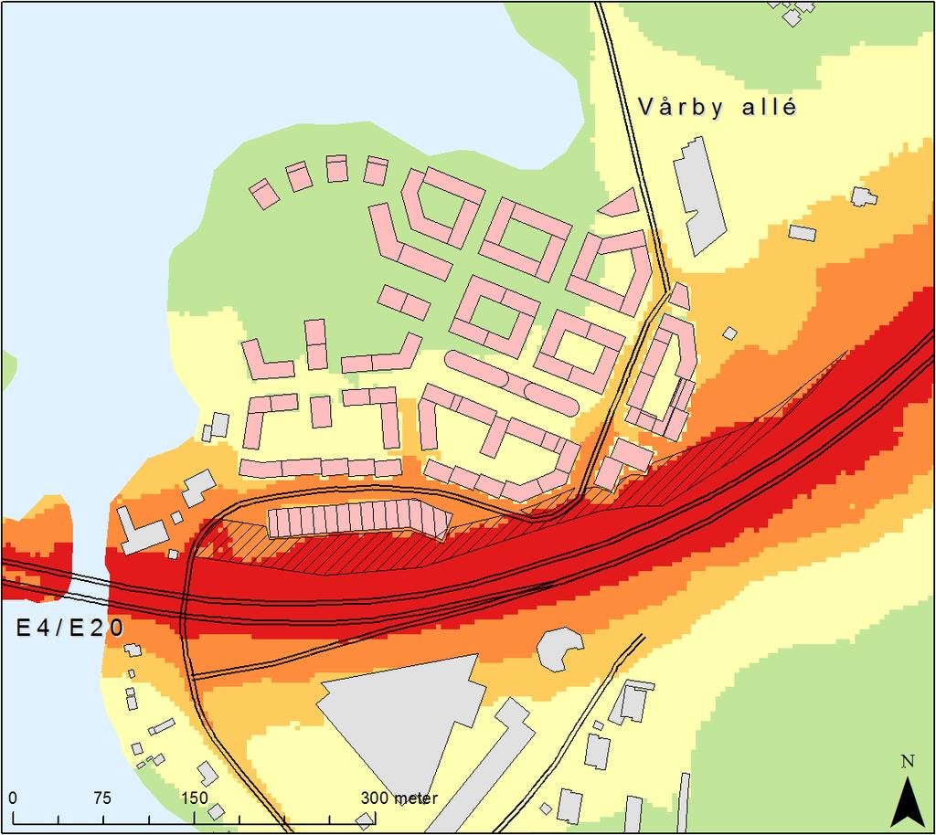 Vegetationsbarriären beräknas också leda till något lägre halter av PM10 längs delar av Vårby allé.