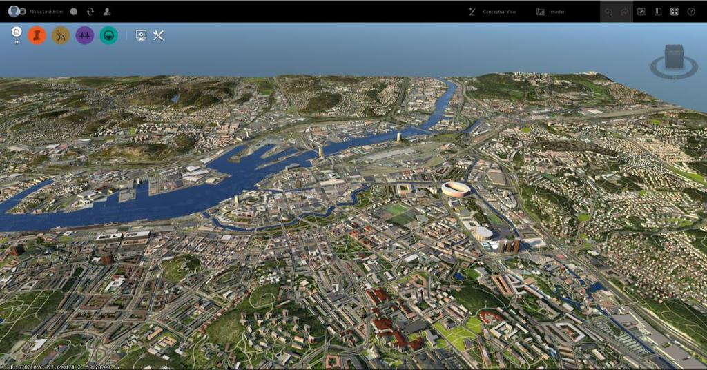 Det är också möjligt att låta funktionen Model Builder sammansätta en modell, som kan vara upp till 200 kvadratkilometer stor, genom att nyttja tillgängliga källor på internet, se Figur 4.2. Dessa källor inkluderar: - OpenStreetMaps för vägar, järnvägar, vatten och byggnader.