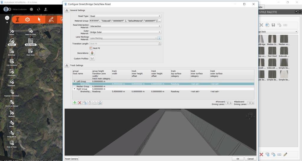 - Samma process upprepas för ett räcke på andra sidan och eftersom detta är en Bridge Deck för en