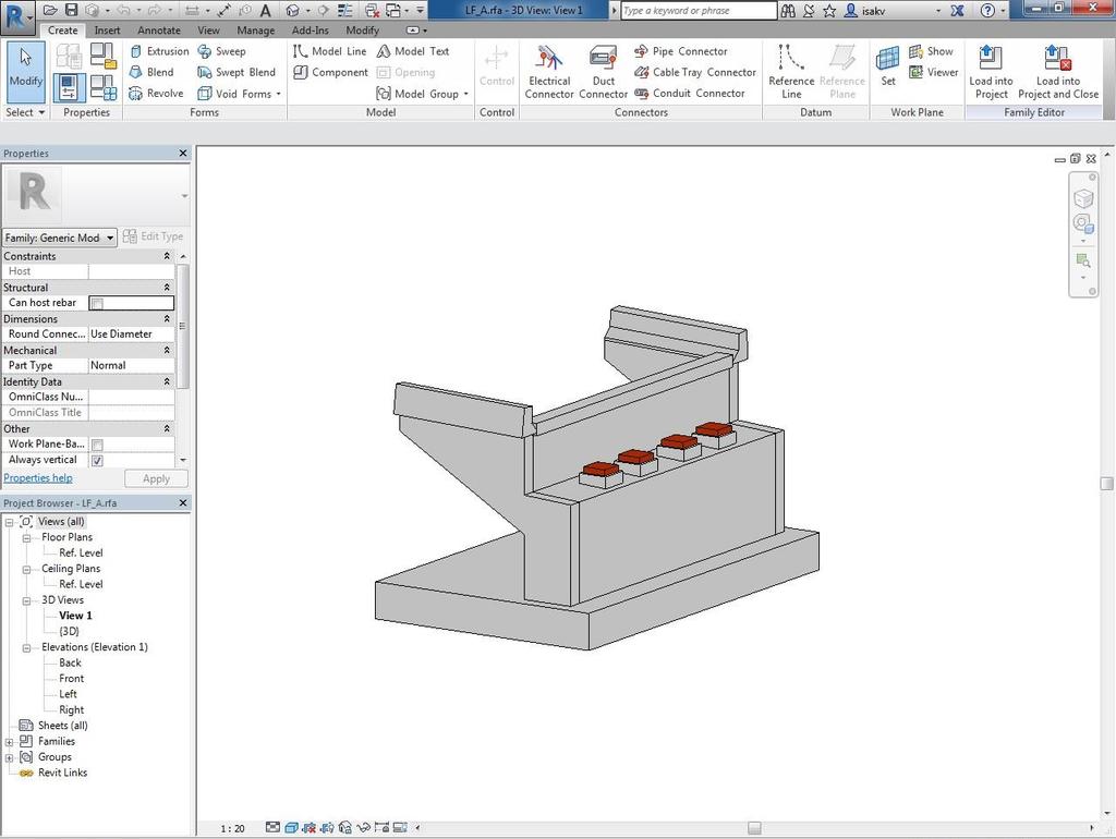 Figur 4.2 3D-vy över ett landfäste. - Landfästet exporteras till Inventor genom filformatet.