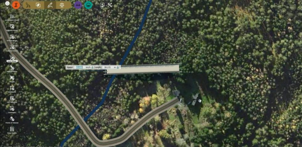 - Slutligen drar vi två nya Local Roads som ansluter till brons båda ändar för att InfraWorks 360 automatiskt skall