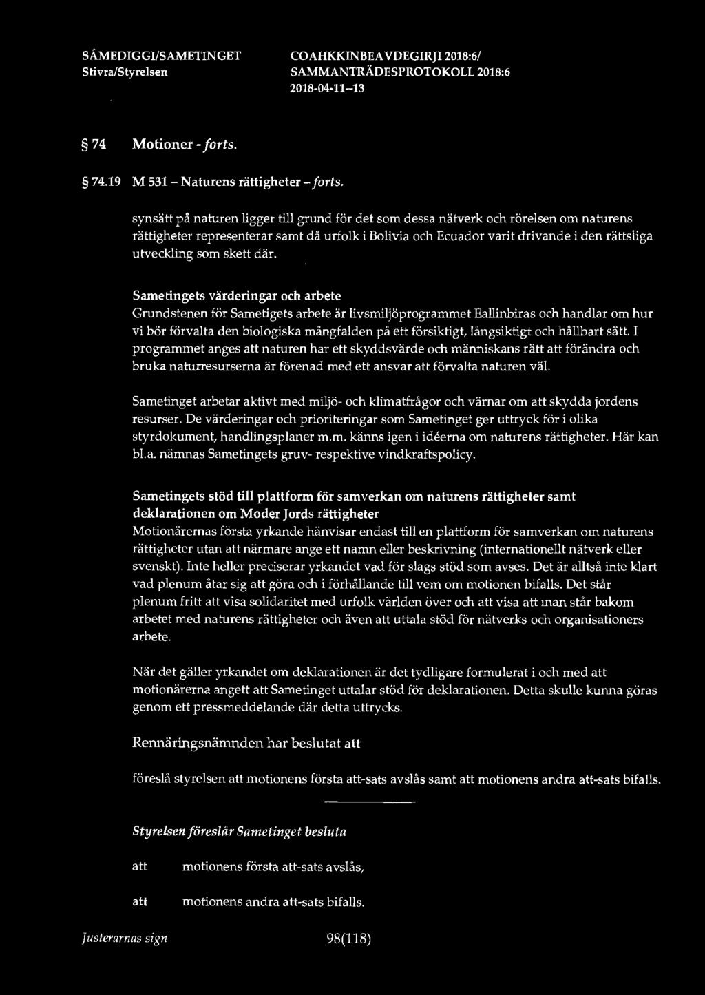 2018-04-11-13 74 Motioner-forts. 74.19 M 531- Naturens rättigheter - forts.