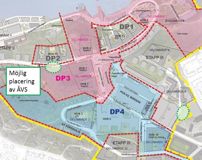 Figur 7 Möjlig placering av ÅVS, i Nacka Strand : Fabrikörvägen och Jakobsdalsvägen. En möjlig plats för en ÅVS finns på Fabrikörvägen, vid den nuvarande insvängningen.