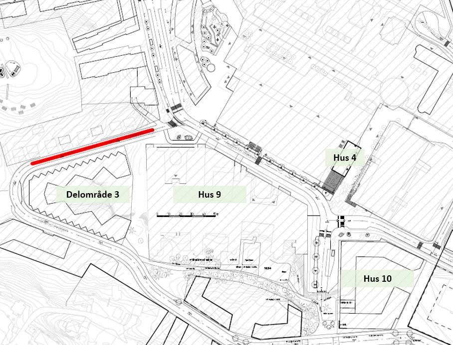 Utrymme reserveras på allmän platsmark för uppställning av containrar eller kärl för insamling av avfall vid behov, t ex i samband med svår halka för de byggnader som ligger längs brant väg.