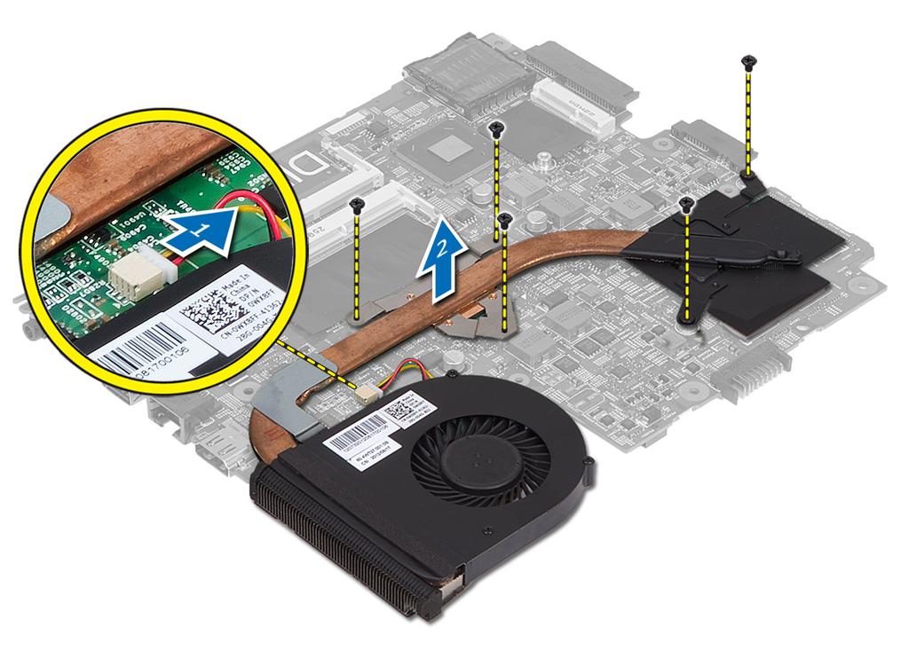 a. batteri b. SD-kortet c. åtkomstpanel d. minnesmodul e. WLAN-kortet f. hårddisken g. den optiska enheten h. tangentbord i. handledsstödet j. moderkortet 3.