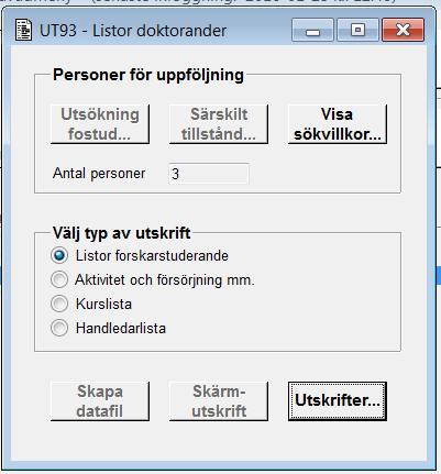 Eva Lundströmer Simu 2012-01-12 7 (35) på HANDLEDARE kan göras i FBEG (via Begränsa fostud i Specialmenyn) om inte alla de framsökta studenternas handledare ska visas (Tillägg proj T-9115).