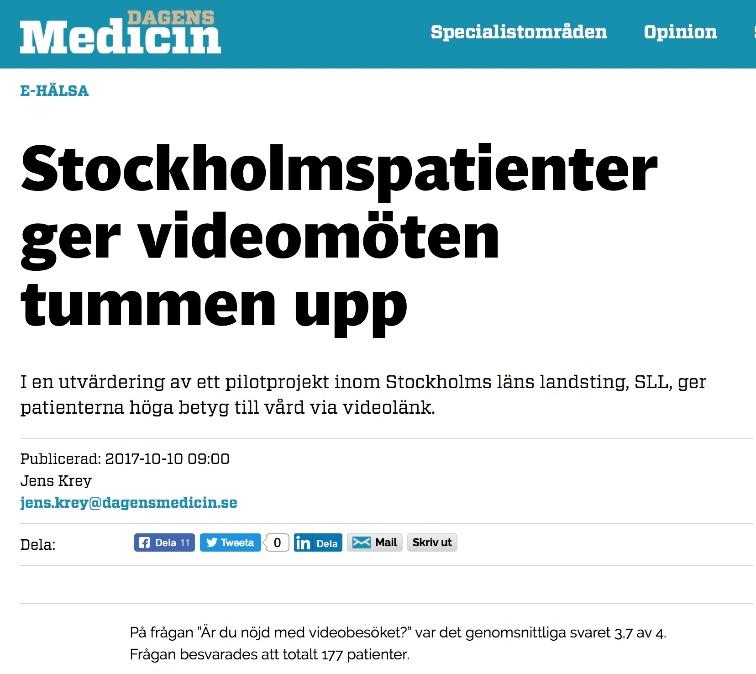 Erfarenheter från piloten: Digitala vårdmöten viktigt komplement Upplevd nytta från patienter: sparar tid och