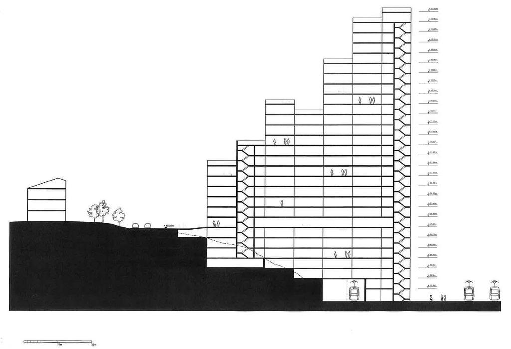 Figur E.5, Principskiss över hur slingan vid Opaltorget passerar genom lägenhetshuset.