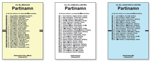 partibeteckning, där väljare kan skriva