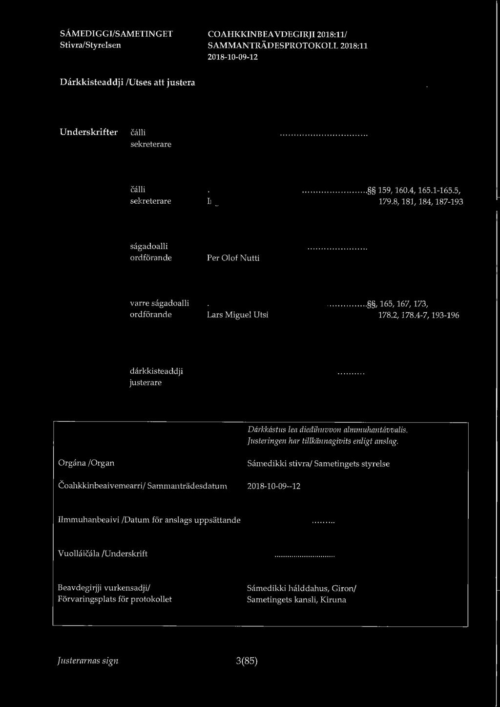 8, 181, 184, 187-193 sagadoalli ordförande Per Olof Nutti varre sagadoalli ordförande ~;\11~.. ~0.. 1. L.
