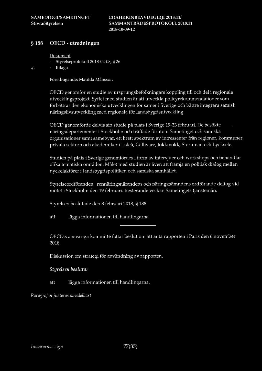188 OECD - utredningen - Styrelseprotokoll 2018-02-08, 26./.