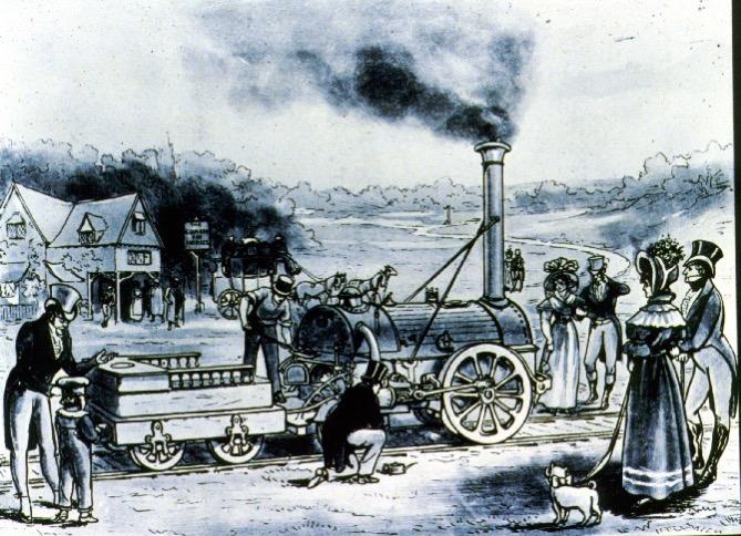 INDUSTRIELLA REVOLUTIONEN: JÄRNVÄGEN En tidig modell byggdes 1804. Förbättrades av Stephenson 1823.